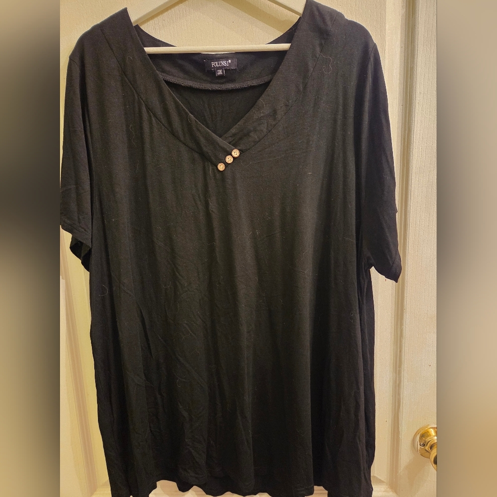Black V-Neck Short Sleeve Women's Top